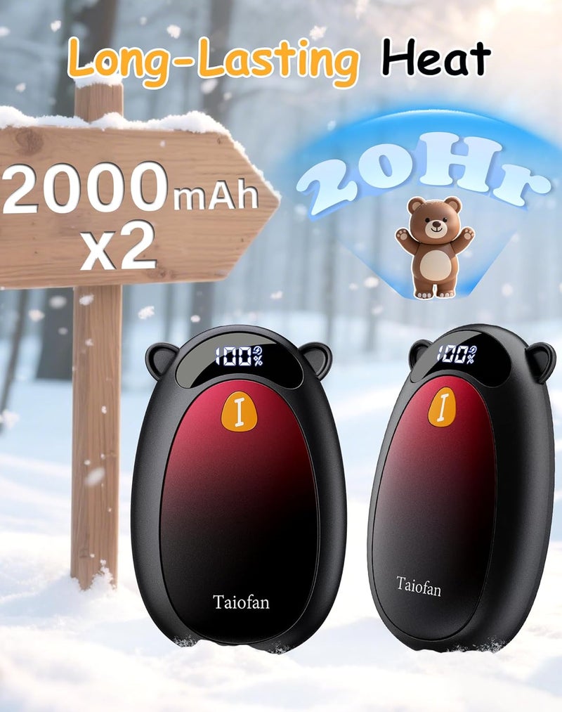 Taiofan سخانات يد كهربائية قابلة لإعادة الشحن، تصميم دب لطيف، شاشة LED، 4 إعدادات، تسخين سريع، سخانات يد محمولة بحجم الجيب، 2 عبوة لأساسيات الصيد، هدايا للرجال والنساء - Image 3